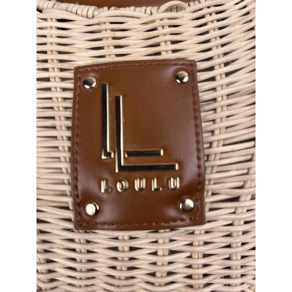 LOULU Woven Rattan Straw Saddle Bag Brown Faux Leather Handle Boho Purse - Picture 5 of 8